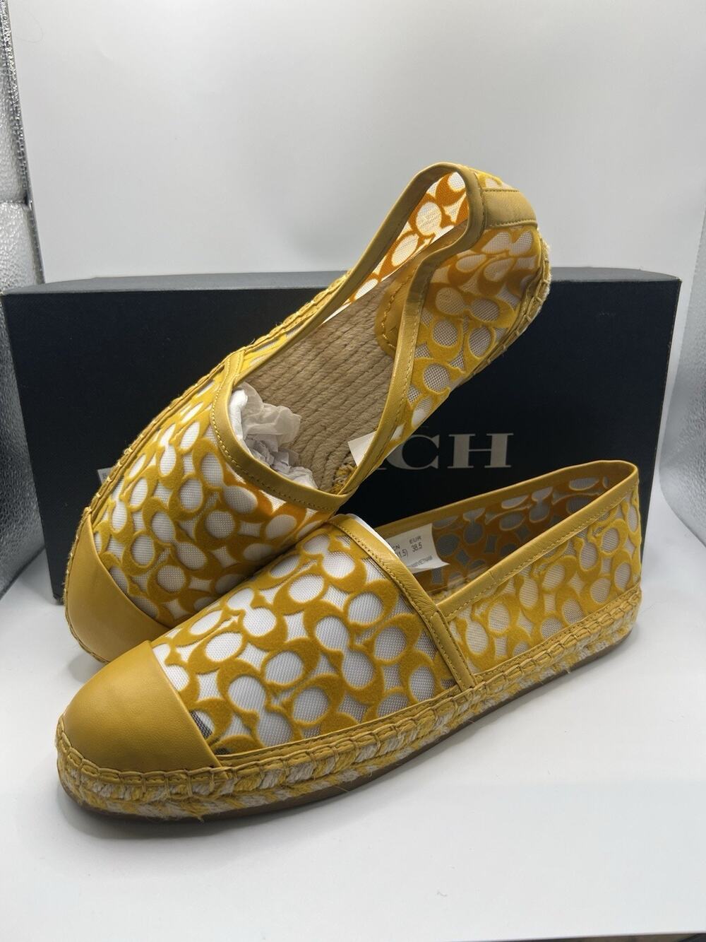Coach Cleo Espadrille Mesh Signature Cc Mustard Yellow 8 NIB flats